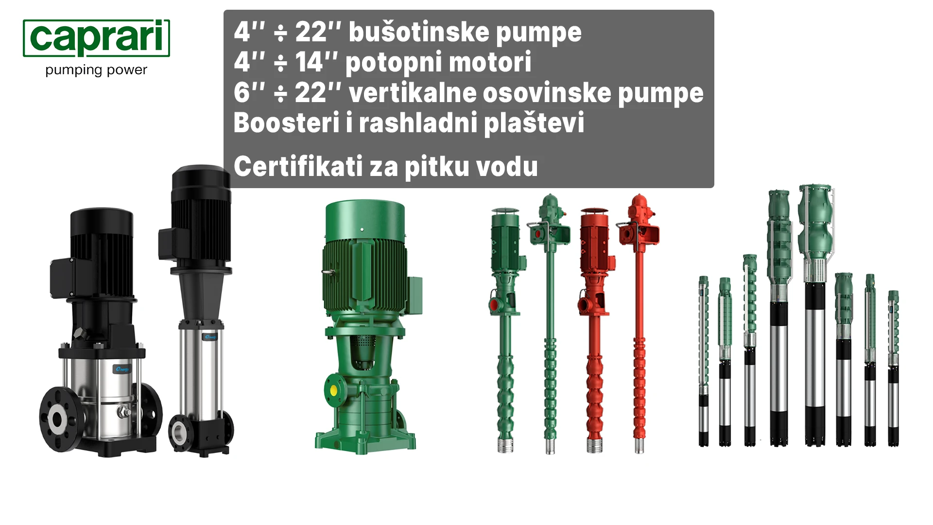 Caprari bušotinske pumpe, potopni motori, vertikalne osovinske pumpe, boosteri i rashladni plaštevi