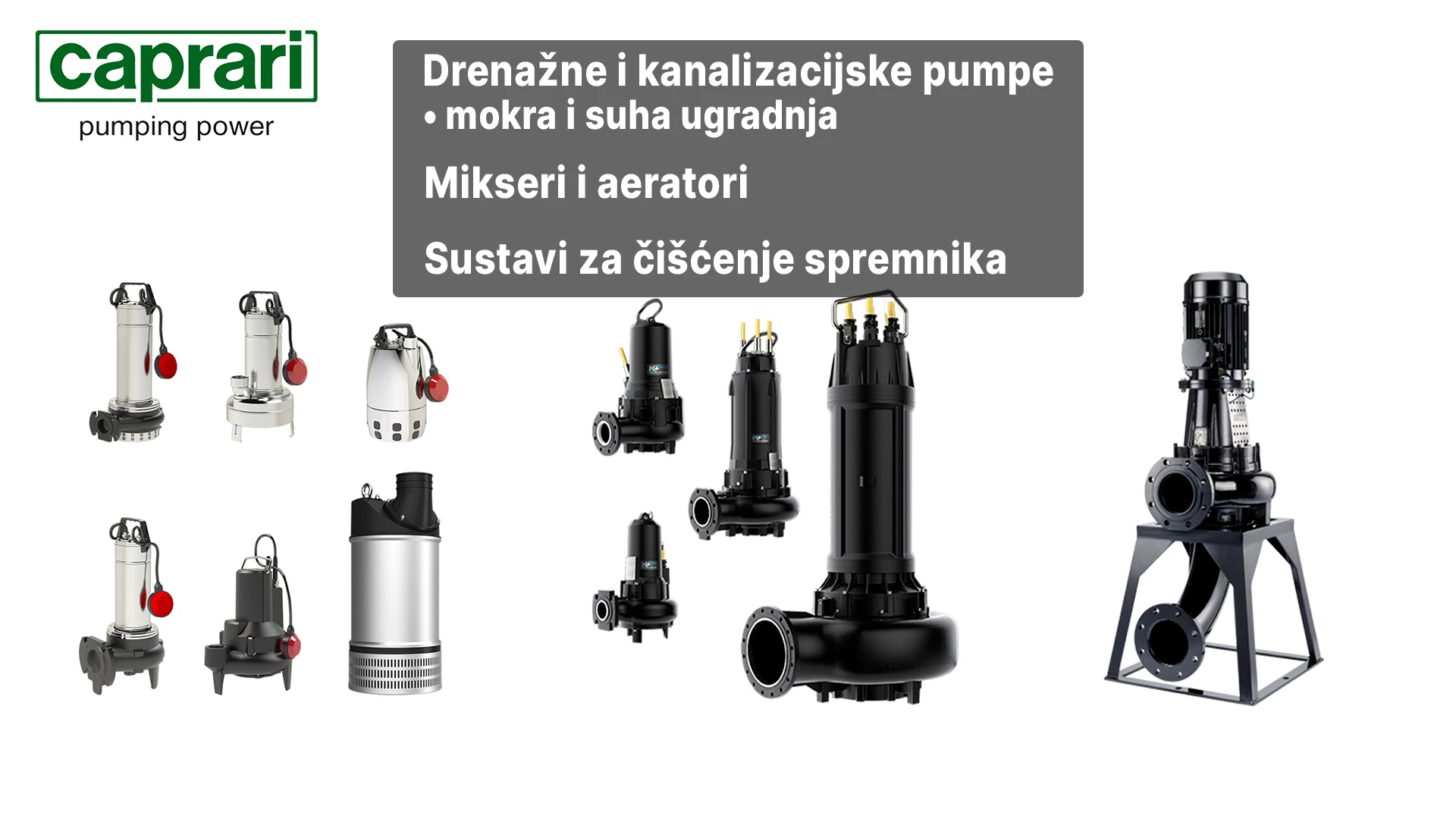 Caprari drenažne i kanalizacijske pumpe, mokra i suha ugradnja, mikseri i aeratori, sustavi za čišćenje spremnika