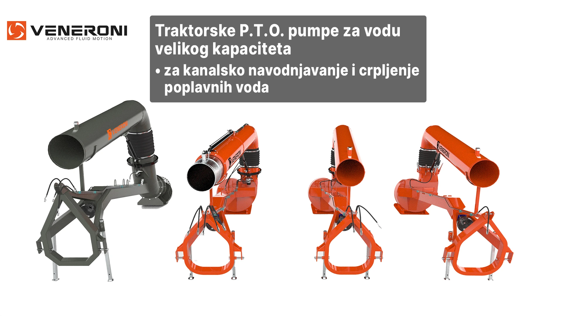 Veneroni traktorske P.T.O. pumpe za vodu velikog kapaciteta, za kanalsko navodnjavanje i crpljenje poplavnih voda